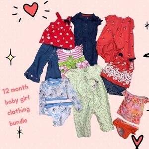 Baby Girls 12 Month Clothing Bundle 10 Piece Lot Dresses, Rompers, Denims, Swim
